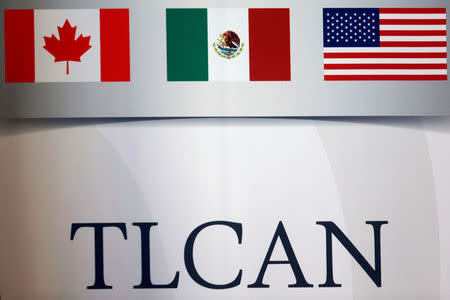 A NAFTA logo is seen during the fifth round of NAFTA talks involving the United States, Mexico and Canada, in Mexico City, Mexico, November 18, 2017. REUTERS/Edgard Garrido