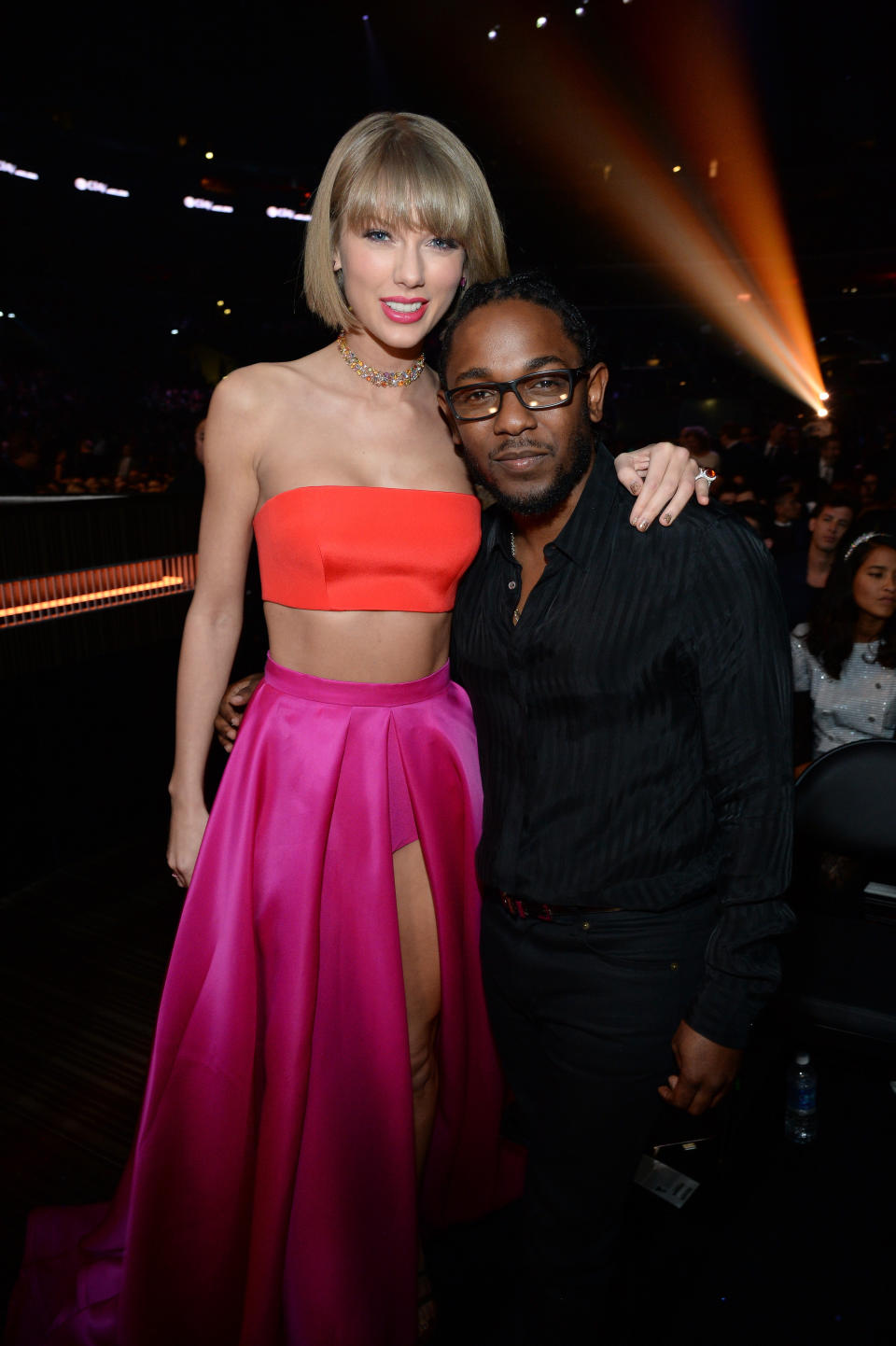 LOS ANGELES, CA - FEBRUARY 15:  Taylor Swift and Kendrick Lamar attend The 58th GRAMMY Awards at Staples Center on February 15, 2016 in Los Angeles, California.  (Photo by Kevin Mazur/WireImage)