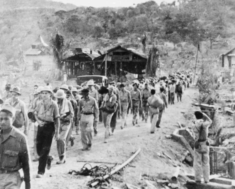 Prisoners of war are seen during the Bataan Death March.