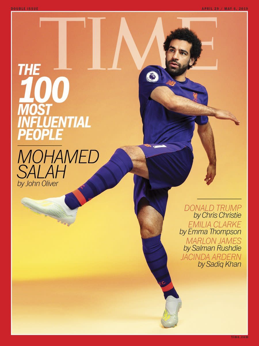 時代雜誌(Time)17日報導，有「埃及梅西」之稱的足球明星薩拉(Mohamed Salah)在受訪時，呼籲改變穆斯林世界對待女性的方式。(圖:時代推特)