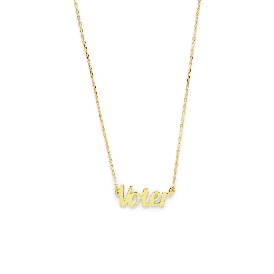 Get the <a href="https://www.stellaandbow.com/products/i-am-a-voter-x-stella-and-bow" target="_blank" rel="noopener noreferrer">I am a voter x Stella and Bow necklace﻿</a> for $65.
