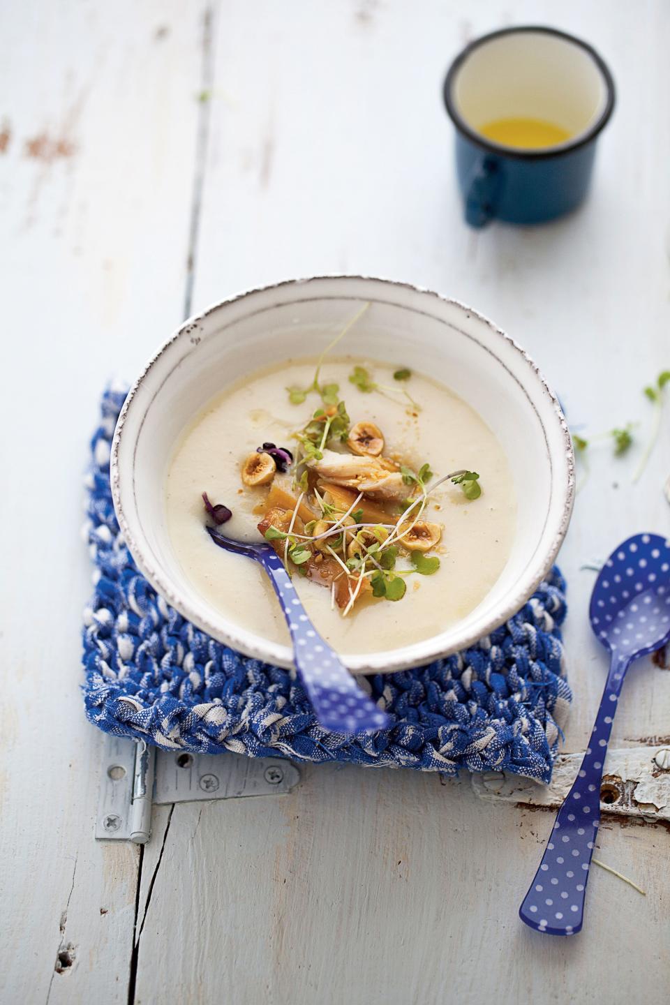 Creamy Celery Root Soup with Smoked Trout