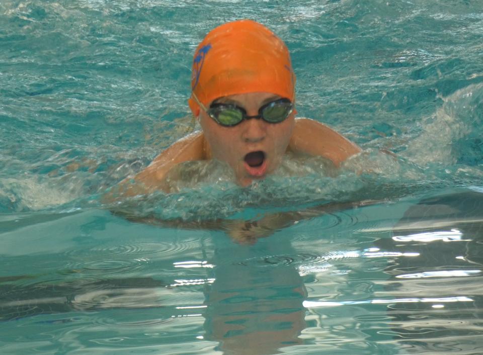 Granville Christian student Micah Jenkins swims the 100 breaststroke for Pau Hana during the final day of the Jill Griesse Memorial at Denison's Trumbull Aquatic Center on Sunday, June 19, 2022.