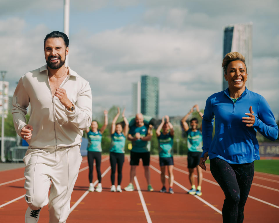 The celebrity cheerleaders also had a run on the track (Samaritans/Chris O’Donovan/PA)