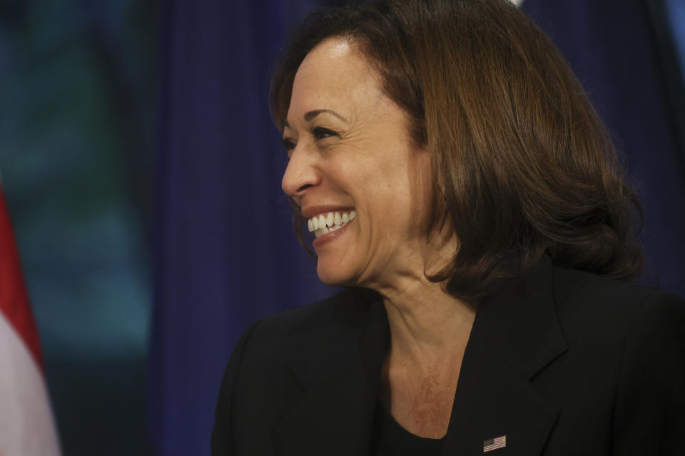 U.S. Vice President Kamala Harris smiles as she holds a bilateral meeting with Australia's Prime Minister Anthony Albanese in Tokyo, Tuesday, Sept. 27, 2022. (Leah Millis/Pool Photo via AP)