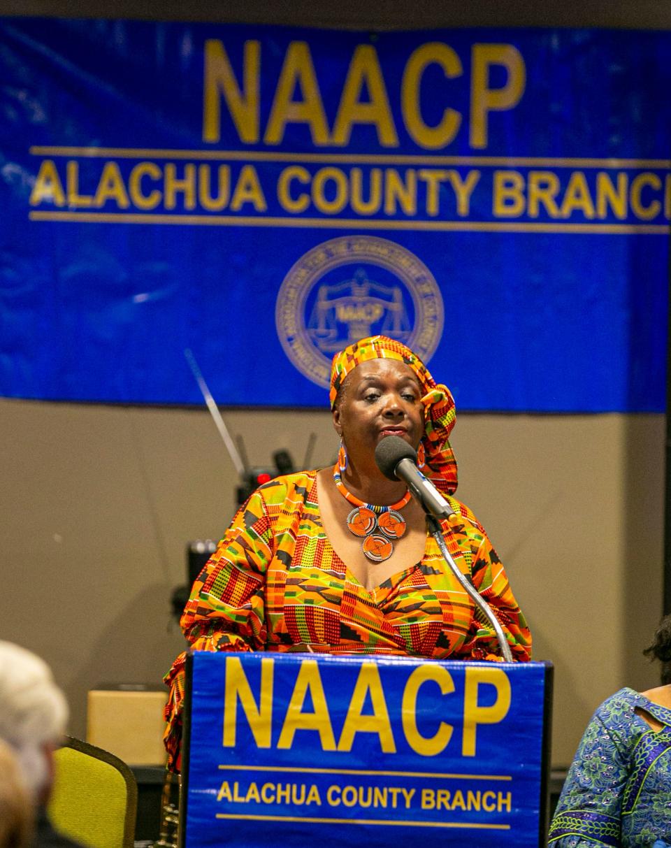 NAACP President Evelyn Foxx addresses the attendees during the Alachua County branch NAACP annual Freedom Fund and Awards banquet in 2019. [Alan Youngblood/Alan Youngblood Images]