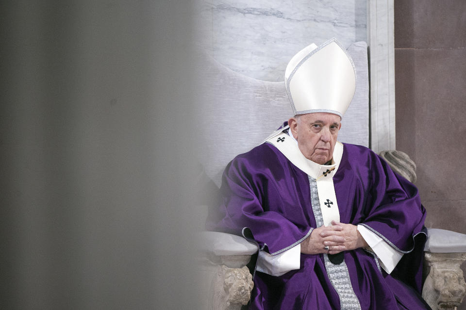 VATICAN CITY, VATICAN - FEBRUARY 26: Pope Francis celebrates Ash Wednesday Service at Santa Sabina Basilica, on February 26, 2020 in Vatican City, Vatican. (Photo by Vatican Pool/Getty Images)