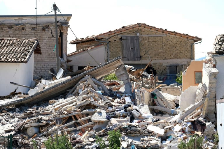 Rubble and debris of a destroyed house pictured in the damaged village of Saletta, central Italy, on August 26, 2016, three days after a 6.2-magnitude earthquake struck the region