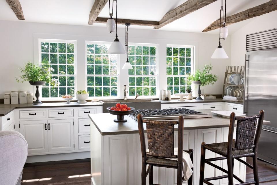 Wall of Windows in a White Kitchen