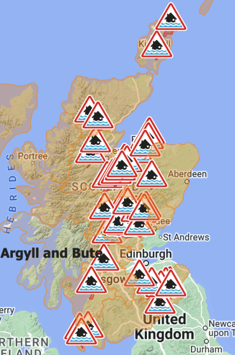 Flood warnings in Scotland.