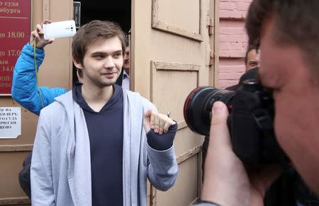 Ruslan Sokolovsky, a blogger who was found guilty by a Russian court for playing Pokemon Go inside an Orthodox church, leaves a court following his sentencing in Yekaterinburg, Russia, May 11, 2017. REUTERS/Alexei Kolchin