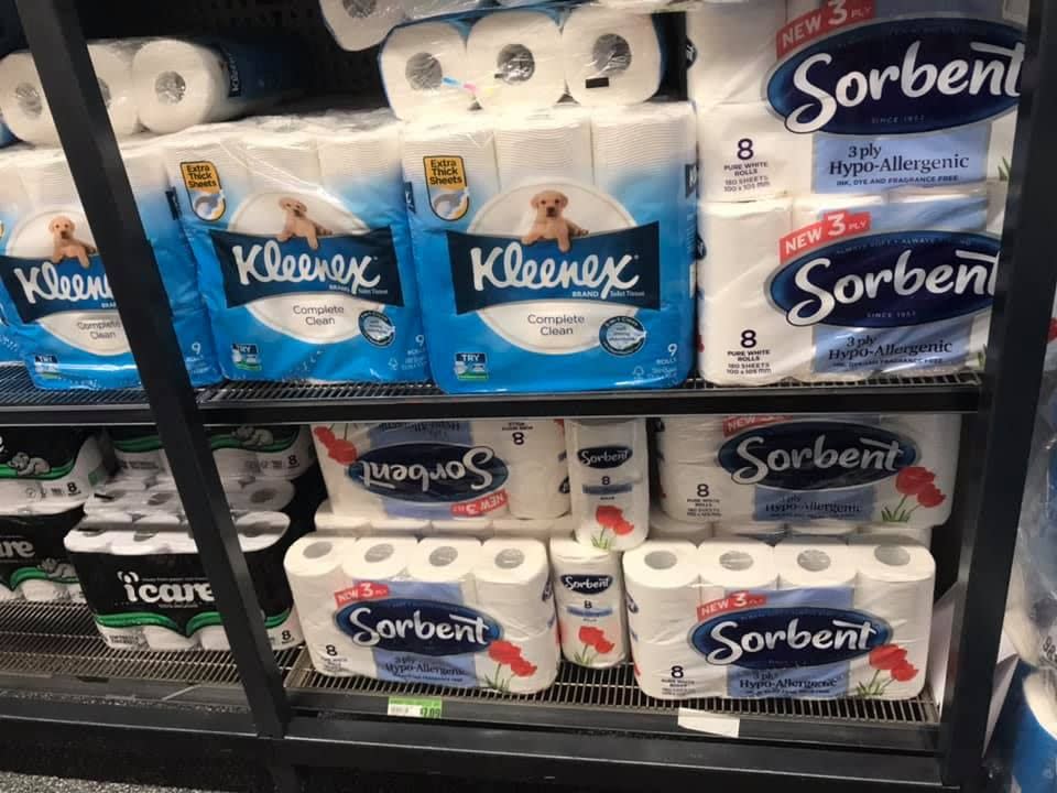 A shelf full of toilet paper at a supermarket in Newtown, Sydney.