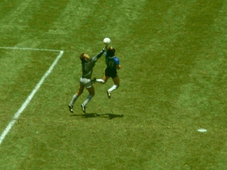 Diego Maradona’s infamous ‘Hand of God’ goal against England at the 1986 World Cup (Getty Images)