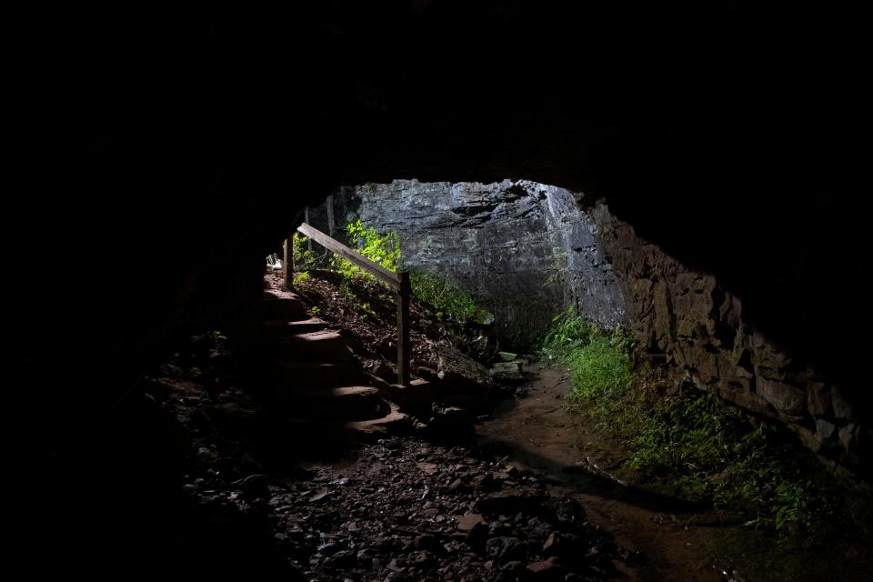 The opening to the Bell Witch Cave in Adams, Tenn., Thursday, Oct. 5, 2023.