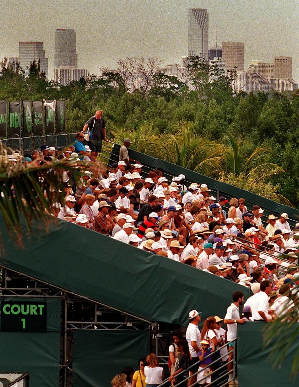 In 1997, her at the first day of the Lipton Tennis Tournament at Key Biscayne. Downtown Miami is in the background.