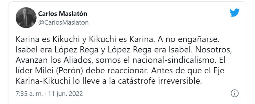 Carlos Maslatón, con explosivos tuits sobre el entorno de Milei.