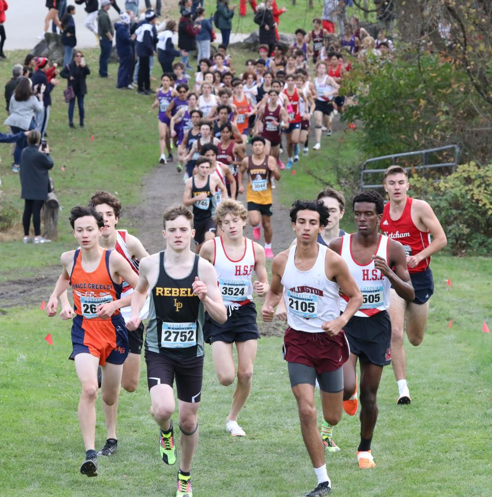 Athletes compete in the boys Class A Section 1 Cross Country Championships at Bowdoin Park in Wappingers Falls, Nov. 4, 2023.