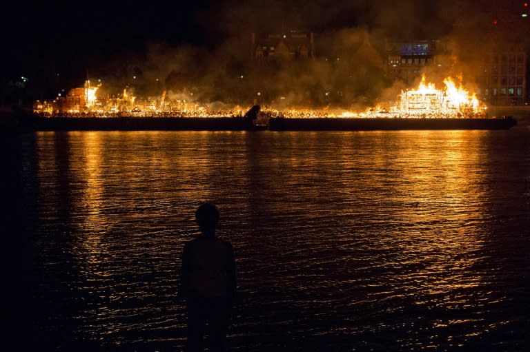 The torching of the model of London -- as it stood on September 2, 1666 -- was executed by US "burn artist" David Best and live streamed online