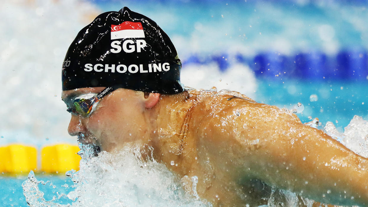 Singapore swimmer Joseph Schooling takes a breath of air in mid-swim.