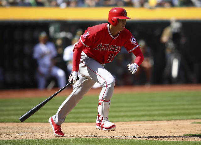 Shohei Ohtani of the Los Angeles Angels bats during the first