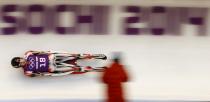 Canada's Samuel Edney speeds down the track during a men luge training at the Sanki sliding center in Rosa Khutor, a venue for the Sochi 2014 Winter Olympics near Sochi, February 6, 2014. REUTERS/Arnd Wiegmann (RUSSIA - Tags: SPORT LUGE OLYMPICS)