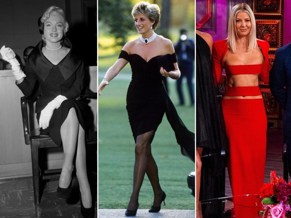 Marilyn Monroe, Princess Diana, and Ariana Madix wearing their respective revenge dresses.