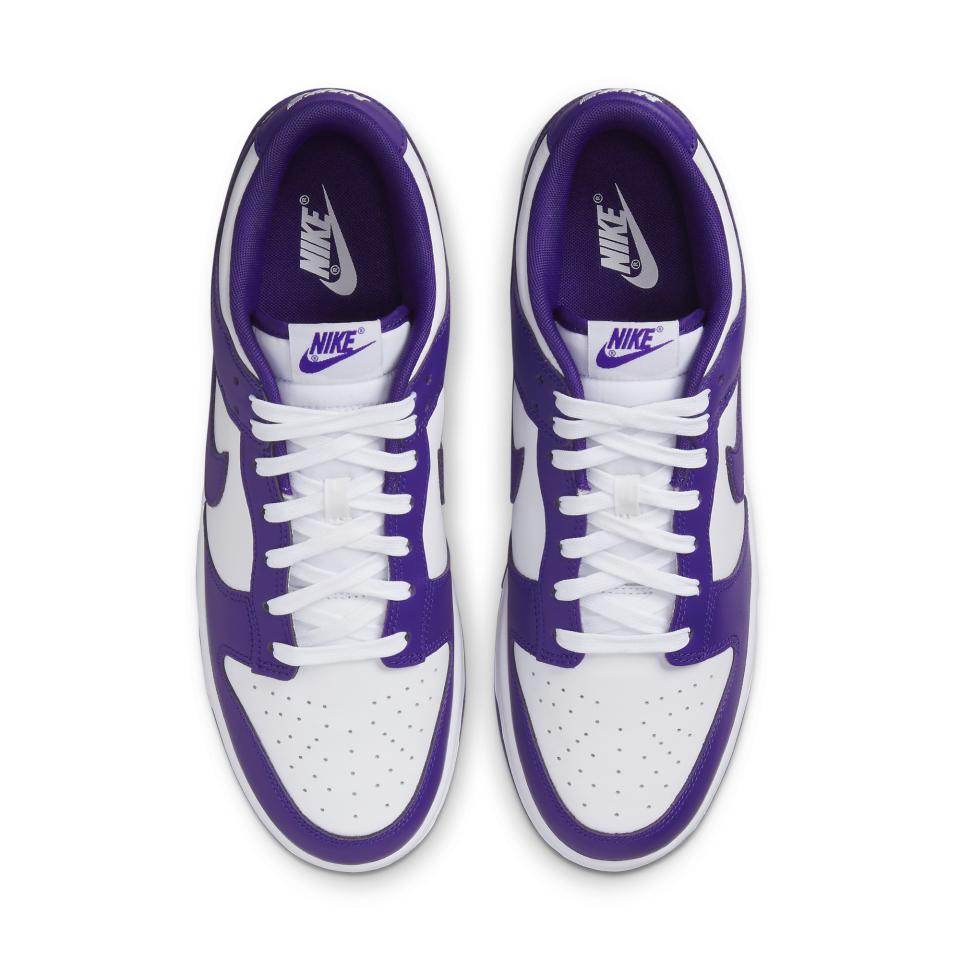 A top-down view of the Nike Dunk Low “Championship Court Purple.” - Credit: Courtesy of Nike