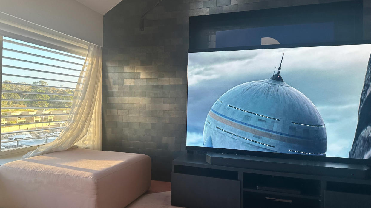  Movie scene from Lightyear displayed on the Samsung S95D TV. 