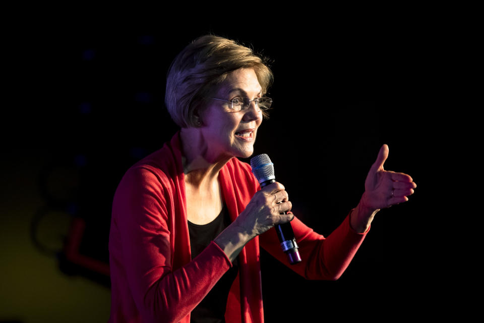 Democratic presidential candidate Sen. Elizabeth Warren, D-Mass., speaks during a campaign event, Thursday, Feb. 6, 2020, in Derry, N.H. (AP Photo/Matt Rourke)