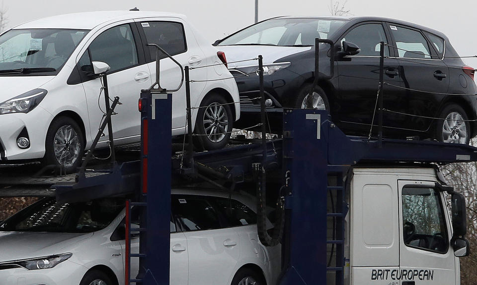 New Toyota cars are transported from their manufacturing facility in Burnaston, Britain March 16, 2017. REUTERS/Darren Staples