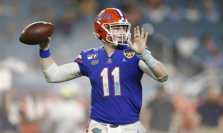 Kyle Trask throws a pass for the Florida Gators.