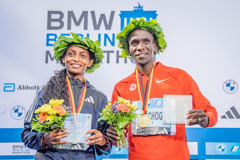 Eliud Kipchoge was victorious in the men’s race in Berlin (Getty Images)