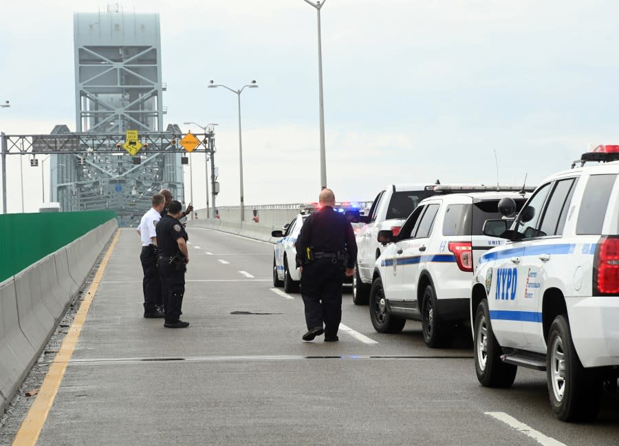Interagency vehicle interdiction operation at the Marine Parkway-Gil Hodges Memorial Bridge on Wednesday, May 8, 2024. NYPD. (Marc A. Hermann / MTA)