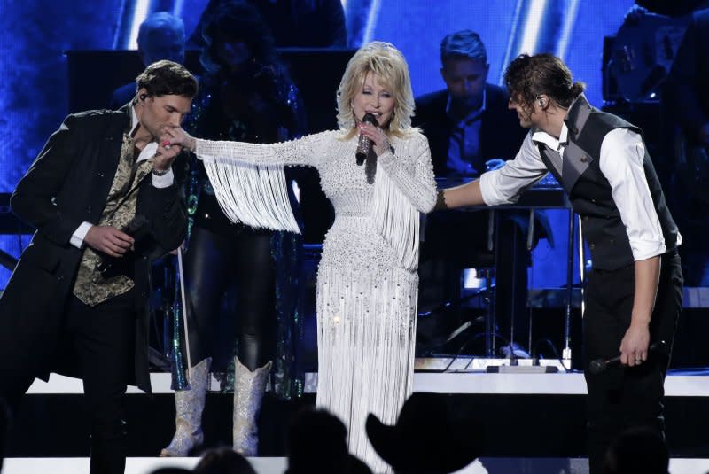 Dolly Parton performs at the Country Music Association Awards in 2019. File Photo by John Angelillo/UPI