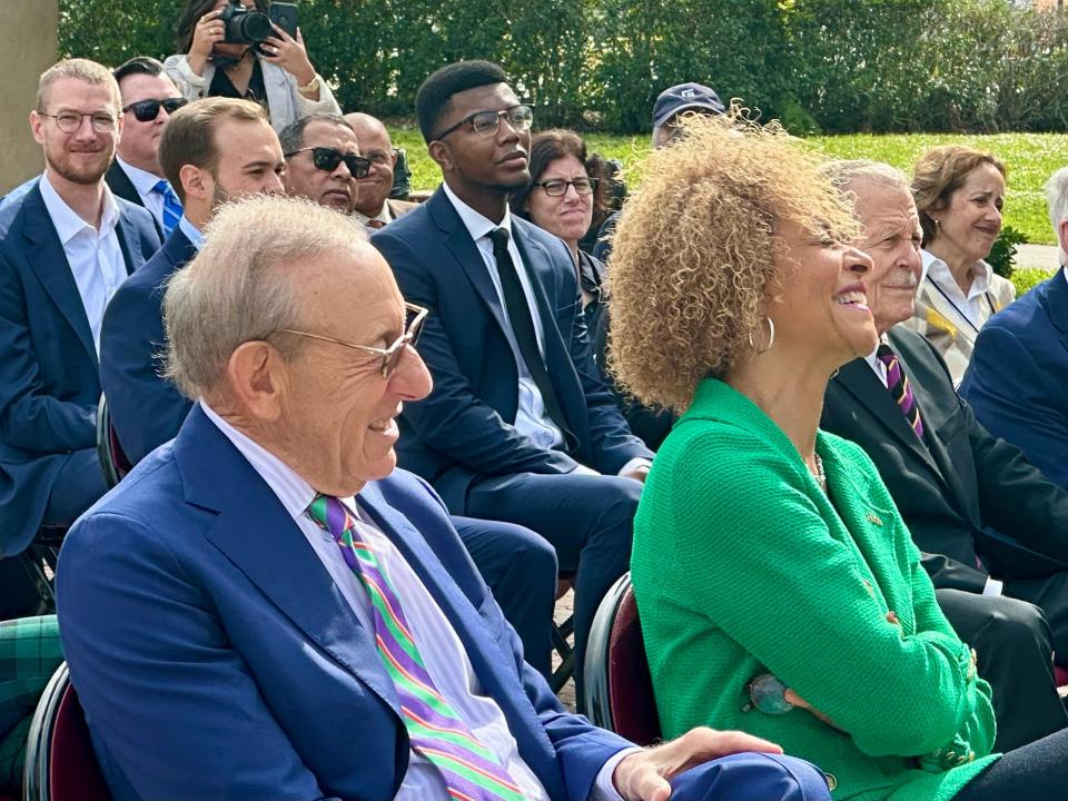 Related Cos. Chairman Stephen Ross and Palm Beach State College President Ava Parker listen as West Palm Beach Mayor Keith James discusses the importance of corporate philanthropy to advance the city's goals. On Monday, Dec. 11, Ross announced an $8 million donation toward a new nonprofit.