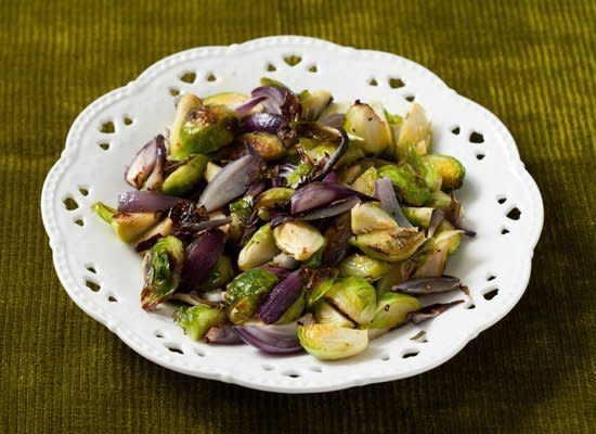 <strong>Get the <a href="http://www.huffingtonpost.com/2011/10/27/roasted-brussels-sprout-a_n_1059257.html" target="_hplink">Roasted Brussels Sprouts & Rosemary Red Onions recipe</a> by Lori Powell</strong>