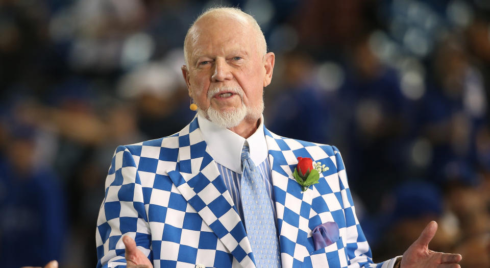 Hockey commentator Don Cherry isn’t too pleased about the Carolina Hurricanes’ post-game win celebrations. (Photo by Tom Szczerbowski/Getty Images)