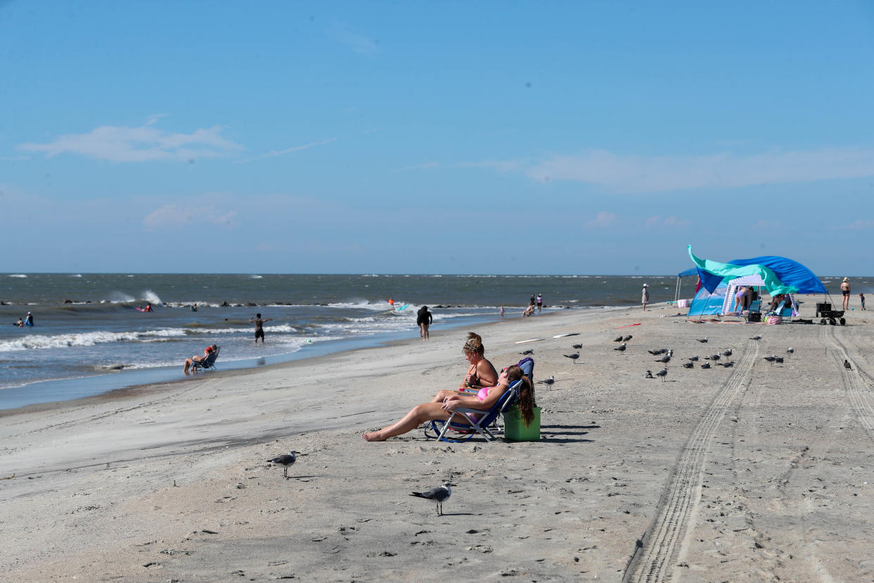 Beachgoers and birds relax on Tybee Island on Thursday, August 8, 2024.