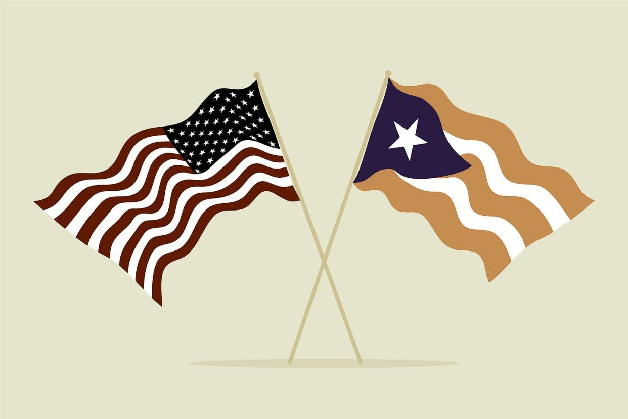<span class="caption">As an unincorporated U.S. territory, Puerto Rico has fewer constitutional and political rights than a state.</span> <span class="attribution"><a class="link " href="https://www.gettyimages.com/detail/illustration/flags-usa-and-puerto-rico-together-a-symbol-royalty-free-illustration/1279603117?adppopup=true" rel="nofollow noopener" target="_blank" data-ylk="slk:ankmsn/Getty;elm:context_link;itc:0;sec:content-canvas">ankmsn/Getty</a></span>