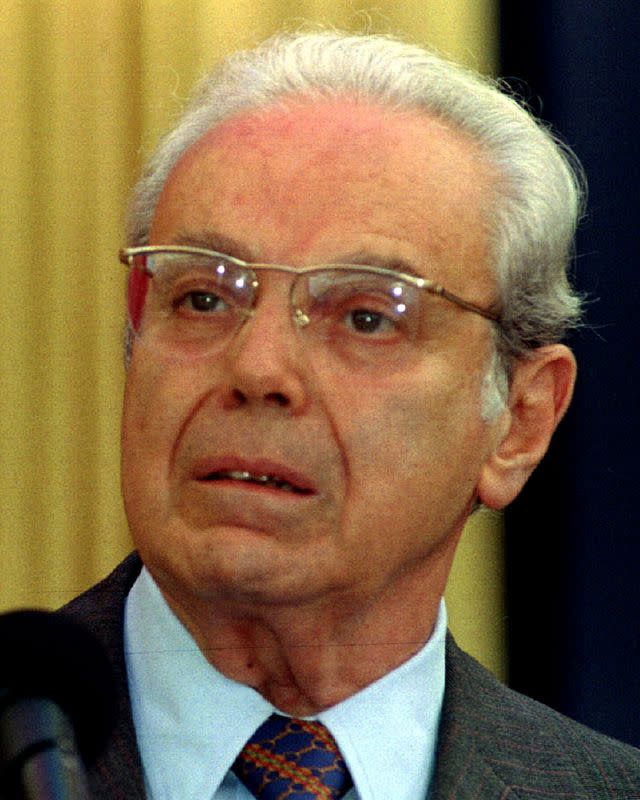 FILE PHOTO: Javier Perez de Cuellar, 75, who served as United Nations is pictured in this 1995 file photo