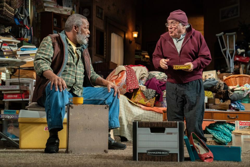 Ray Anthony Thomas, left, cast as Foster, and Danny DeVito (Sam) appear in Roundabout Theatre Company’s world-premiere production of "I Need That" by part-time Vermont resident Theresa Rebeck.