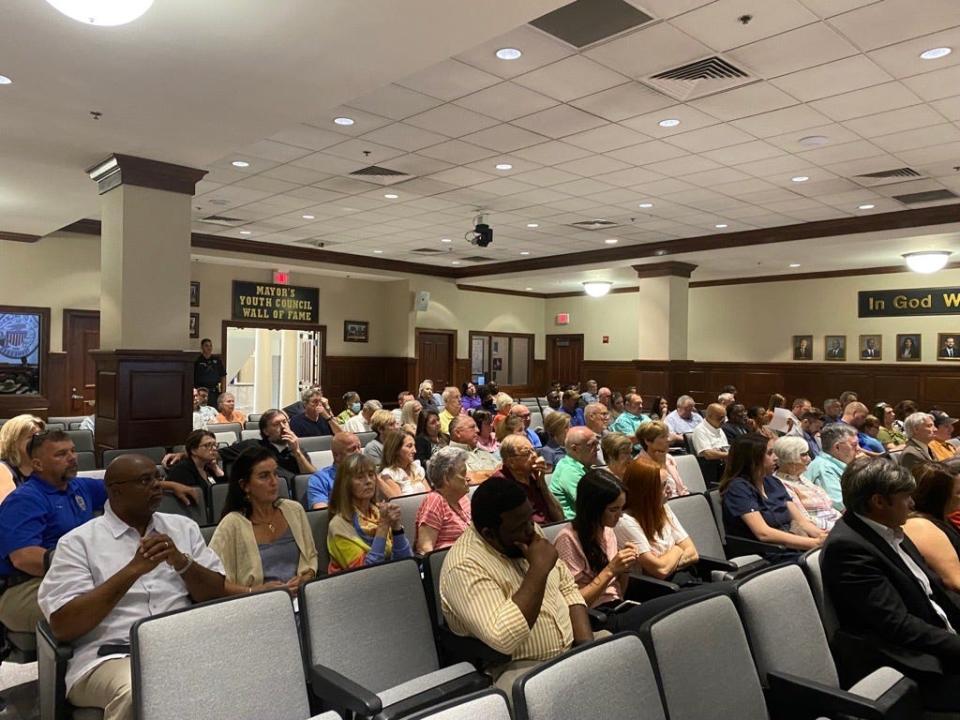 Crowds of residents concerned about the Epperson Drive subdivision gathered at city hall for the Tuesday meeting.
