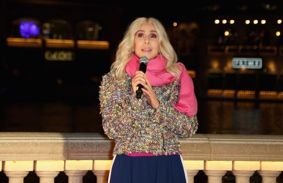 Actress/singer Cher unveils a new Fountains of Bellagio show choreographed to her song "Believe" on January 17, 2018 in Las Vegas, Nevada