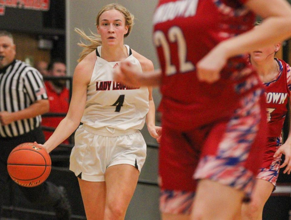 New Home's Kelby Baccus dribbles against Sundown in a District 5-2A girls basketball game on Tuesday, January 3, 2022 in The Jungle at New Home.