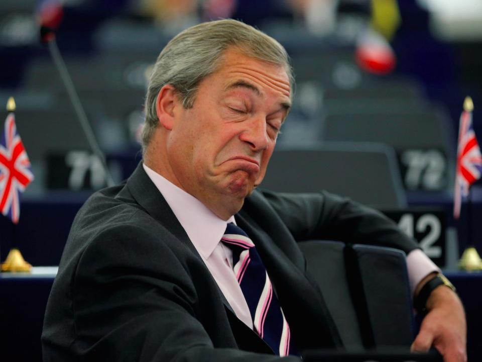 Nigel Farage, United Kingdom Independence Party (UKIP) member and MEP, waits for the start of a debate on the last European Summit at the European Parliament in Strasbourg, France, October 26, 2016.