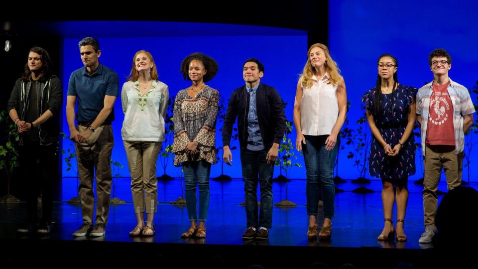 Mandatory Credit: Photo by Broadway World/Shutterstock (10492011o)Alex Boniello, Ivan Hernandez, Christiane Noll, Talia Simone Robinson, Zachary Noah Piser, Jessica Phillips, Phoebe Koyabe and Jared Goldsmith'Dear Evan Hansen' musical celebrates three years on Broadway, New York, USA - 03 Dec 2019.