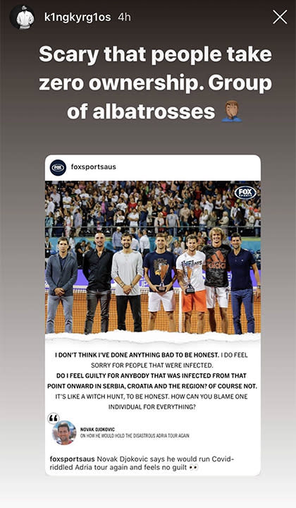 Nick Kyrgios' Instagram story. (Instagram)