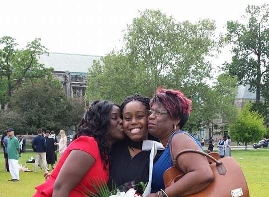 Arielle Townsend (centre) at her graduation from the University of Toronto with her grandmother Susan (right) and mother Nichola (left). 
