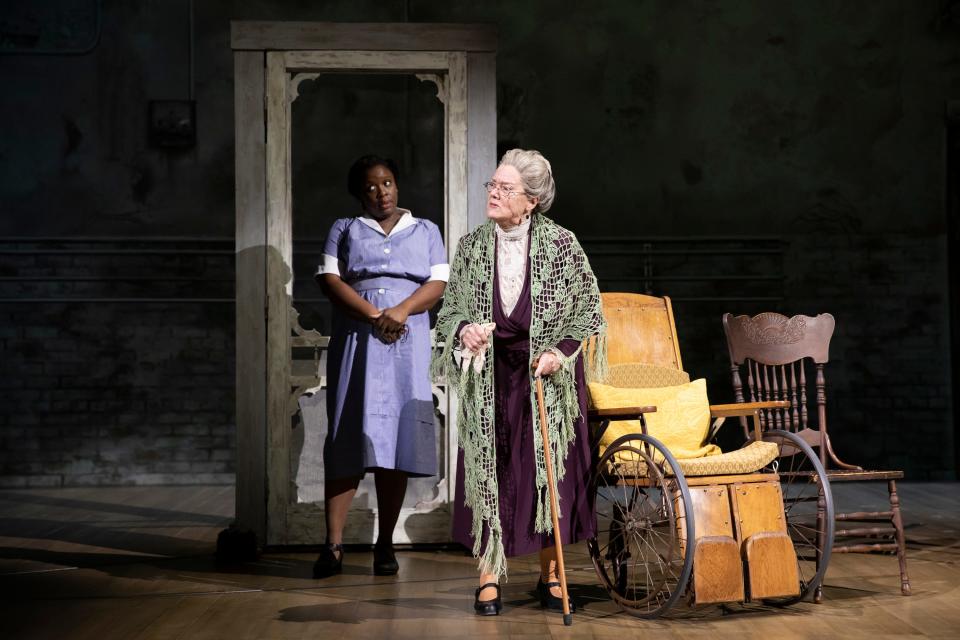 Mary Badham, right, who was nominated for an Academy Award for playing Scout in the film version of "Harper Lee's To Kill a Mockingbird," came out of retirement to play Mrs. Henry Dubose in the Broadway touring production of the story. She's pictured here with Dorcas Sowunmi.