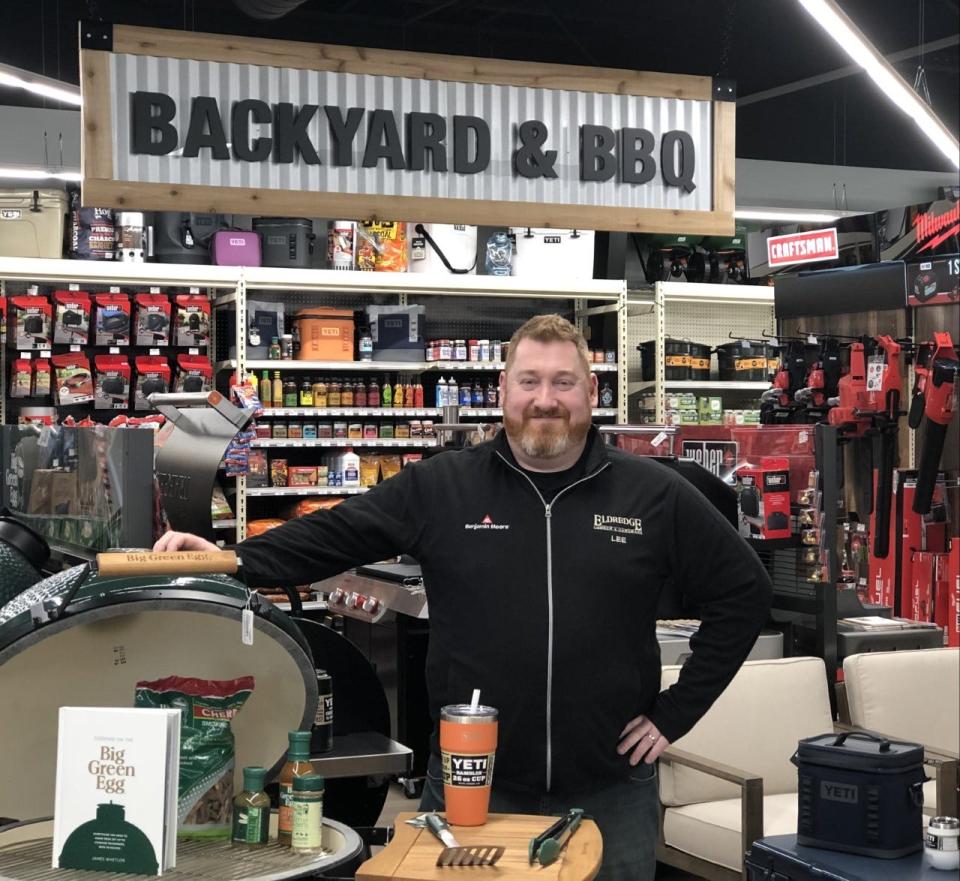 Hardware Store Manager Lee Bremer is seen here on Monday, March 27, 2023, in the backyard and barbecue section of Eldredge Lumber and Hardware, a new business that recently opened on Route 109 in South Sanford, Maine.